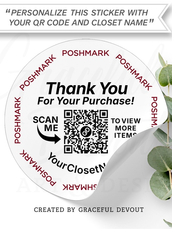 Graceful Devout Other - Thank You For Your Purchase, QR Code with Closet Name Stickers - 2” (inches)